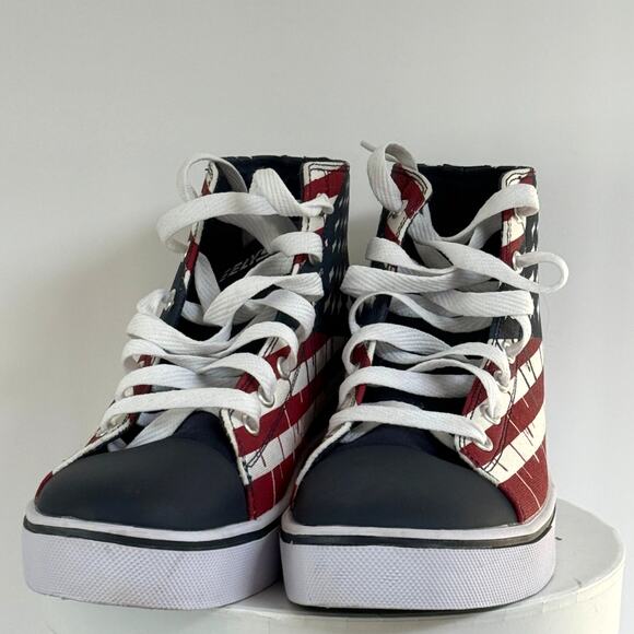 Heelys Hustle American Flag Skate Shoes Mens 8 Red White Blue Hi Top Wheeled EUC